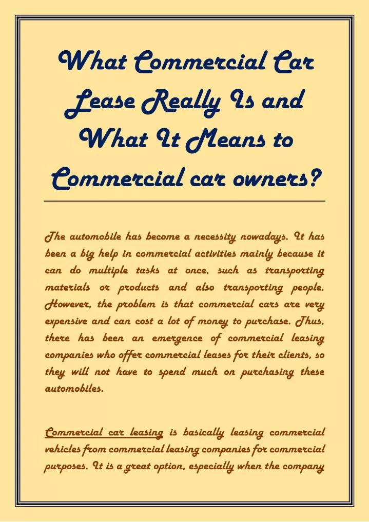 what commercial car lease really is and what