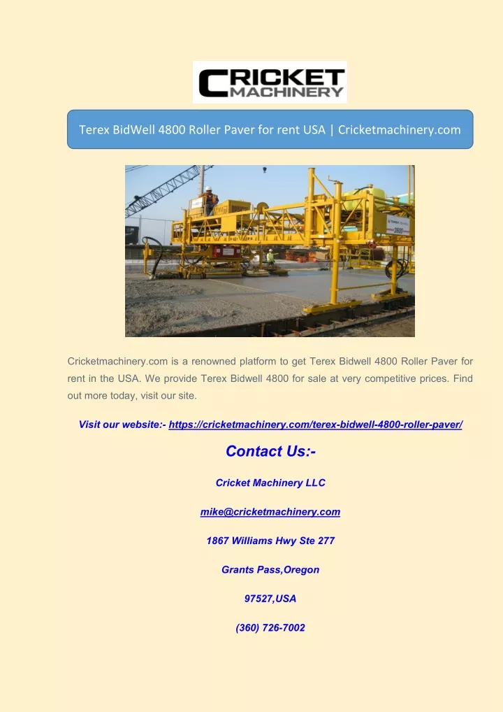 terex bidwell 4800 roller paver for rent