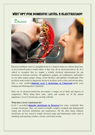 Why Opt For Domestic Level 2 Electrician