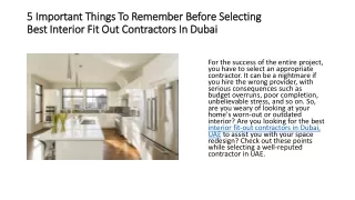5 Important Things To Remember Before Selecting Best Interior Fit Out Contractors In Dubai