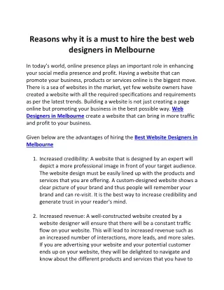 Reasons why it is a must to hire the best web designers in Melbourne
