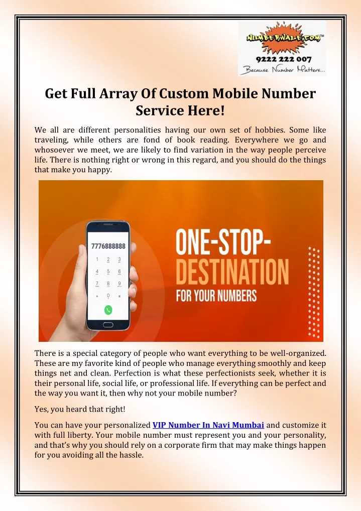 get full array of custom mobile number service