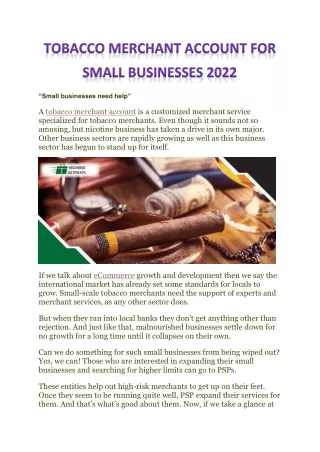 Tobacco Merchant Account for Small Businesses 2022