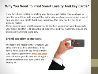 Why You Need To Print Smart Loyalty And Key Cards?