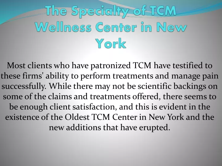 the specialty of tcm wellness center in new york