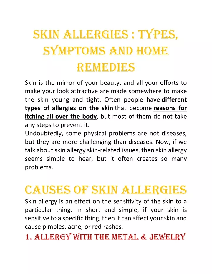 skin allergies types symptoms and home remedies