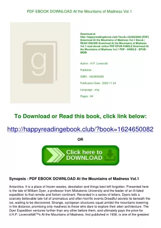 PDF EBOOK DOWNLOAD At the Mountains of Madness Vol.1 <^R.E.A.D.^>