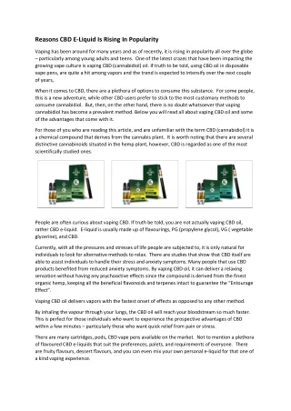 Reasons CBD E-Liquid Is Rising In Popularity