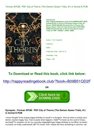 Forman EPUB / PDF City of Thorns (The Demon Queen Trials  #1) in format E-PUB