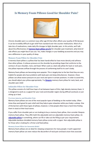 is memory foam pillows good for shoulder pain