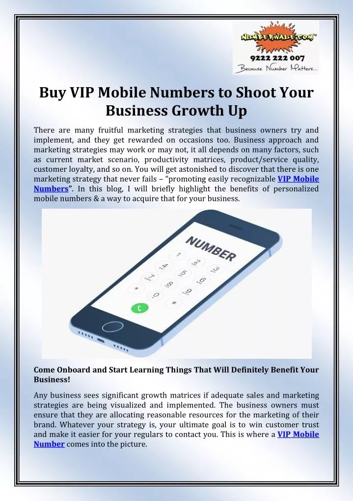 buy vip mobile numbers to shoot your business