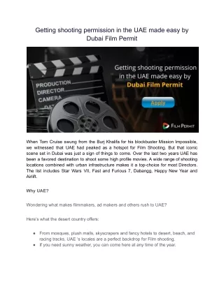 Getting shooting permission in the UAE made easy by Dubai Film Permit