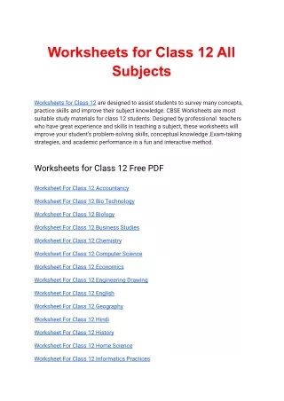 Worksheets for Class 12 Free PDF Download