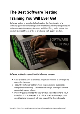 The Best Software Testing Training You Will Ever Get