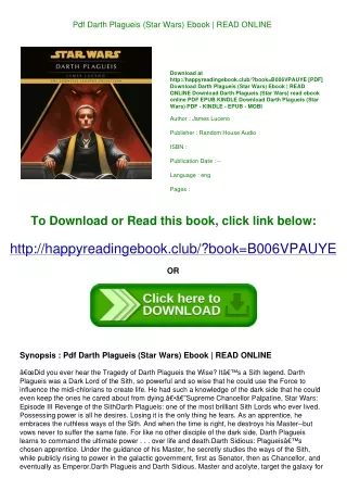 Pdf Darth Plagueis (Star Wars) Ebook  READ ONLINE
