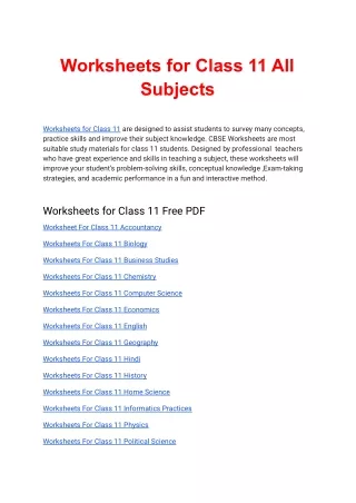 Worksheets for Class 11 Free PDF Download