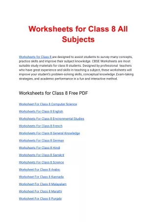 Worksheets for Class 8 Free PDF Download