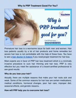 why is prp treatment good for you