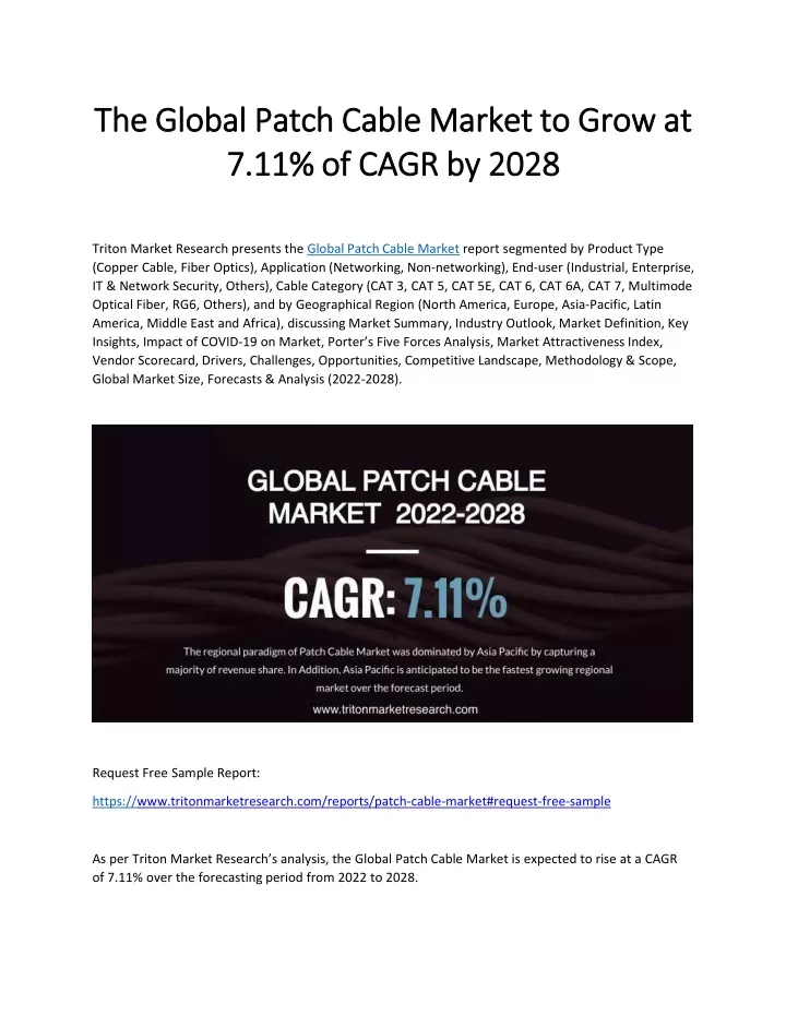 the global patch cable market to grow at 7 11 of cagr by 2028