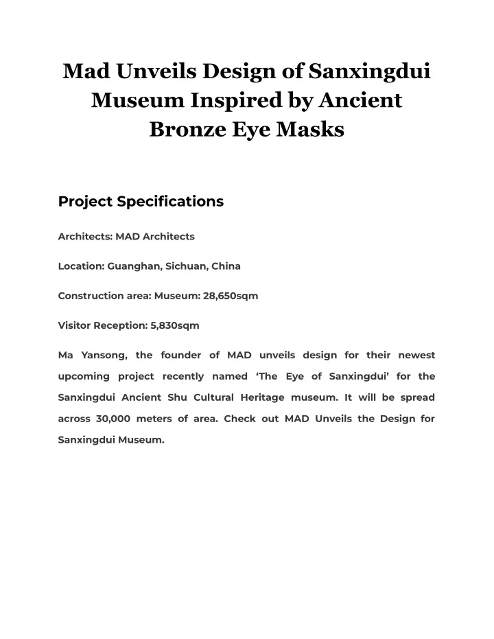 mad unveils design of sanxingdui museum inspired