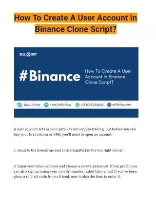 How To Create A User Account In Binance Clone Script?