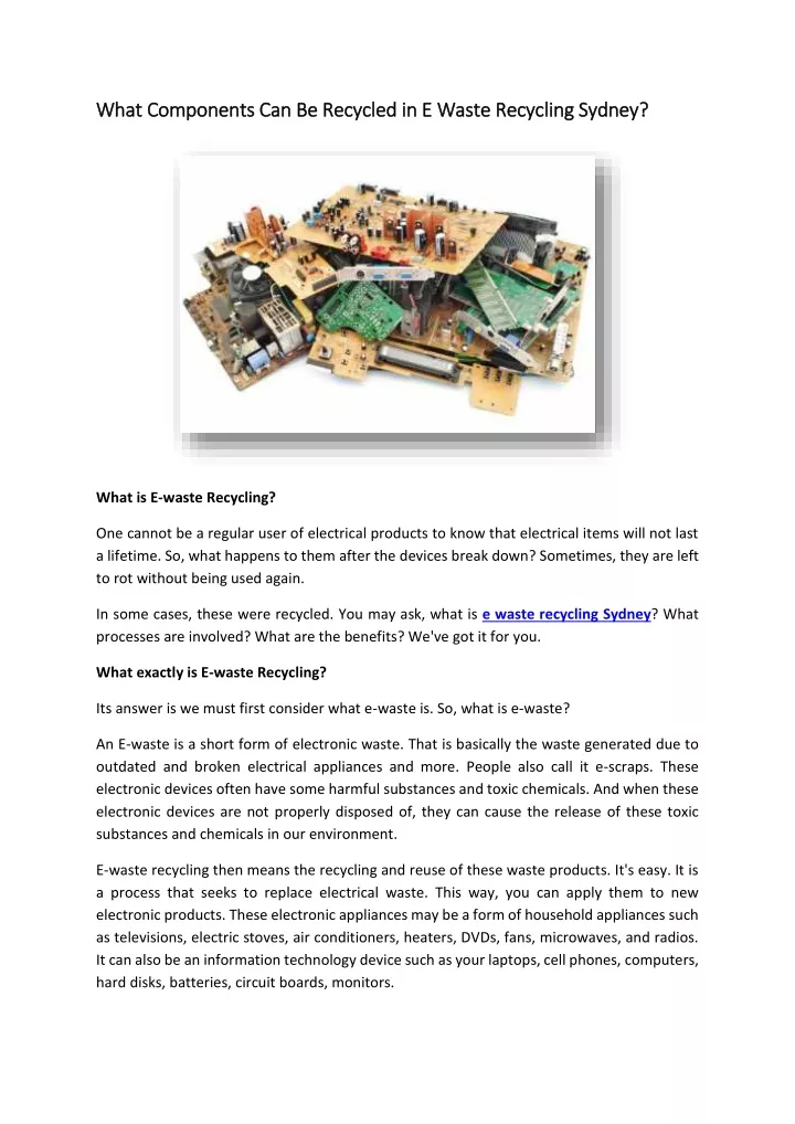 what components can be recycled in e waste