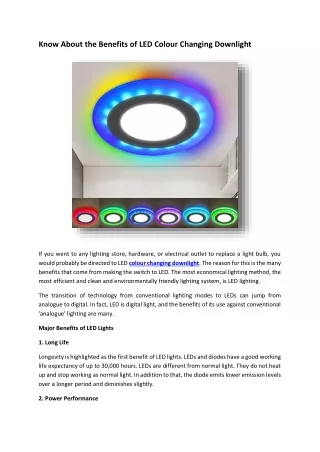 Know About the Benefits of LED Colour Changing Downlight