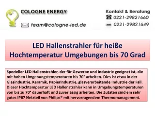 LED Hallenstrahler für heiße Hochtemperatur Umgebungen bis 70 Grad