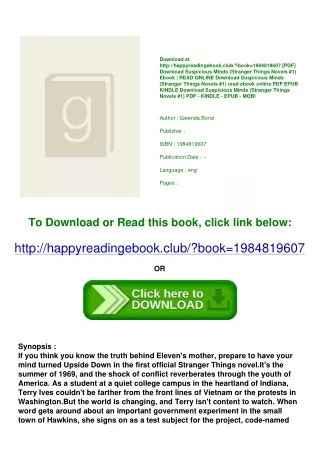 <(DOWNLOAD E.B.O.O.K.^) Suspicious Minds (Stranger Things Novels #1) *E.B.O.O.K$
