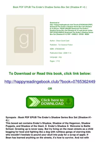 Book PDF EPUB The Ender's Shadow Series Box Set (Shadow #1-4) (<DOWNLOAD*PDF}