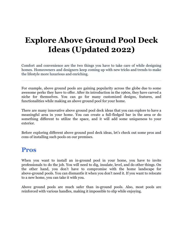 explore above ground pool deck ideas updated 2022