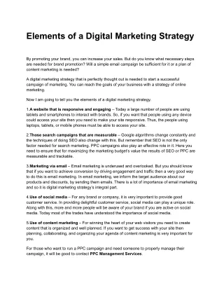 Elements of a Digital Marketing Strategy