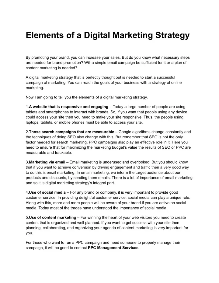 elements of a digital marketing strategy