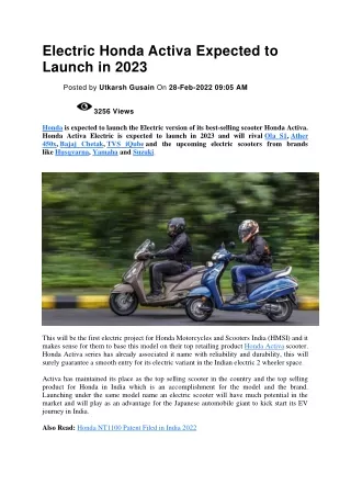 Electric Honda Activa Expected to Launch in 2023