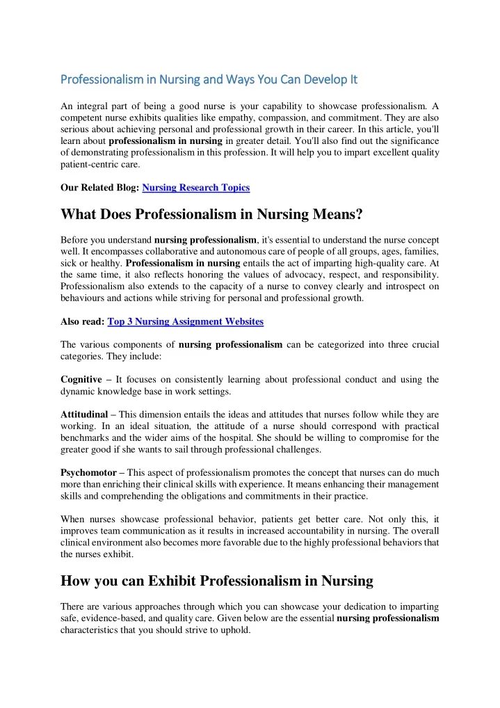 professionalism in nursing and ways