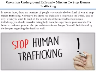 Operation Underground Railroad – Mission To Stop Human Trafficking