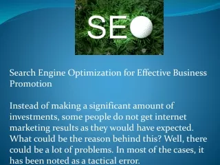 Search Engine Optimization for Effective buissness promotion