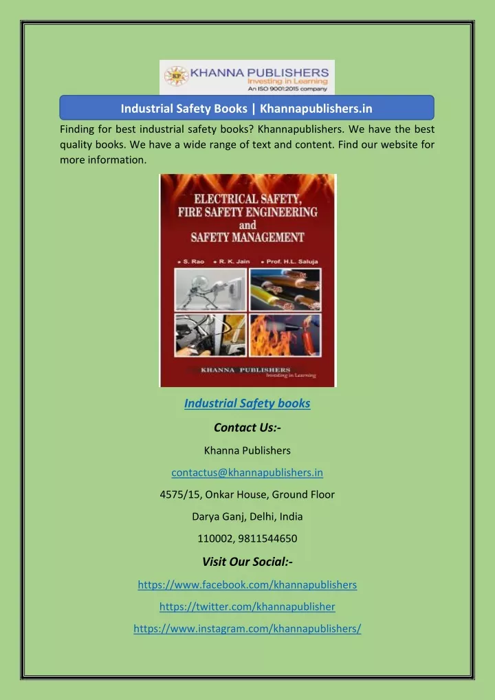industrial safety books khannapublishers in