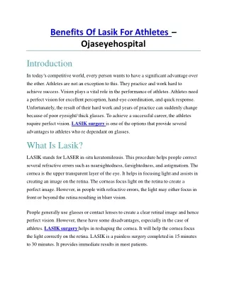 Benefits Of Lasik For Athletes - Ojaseyehospital