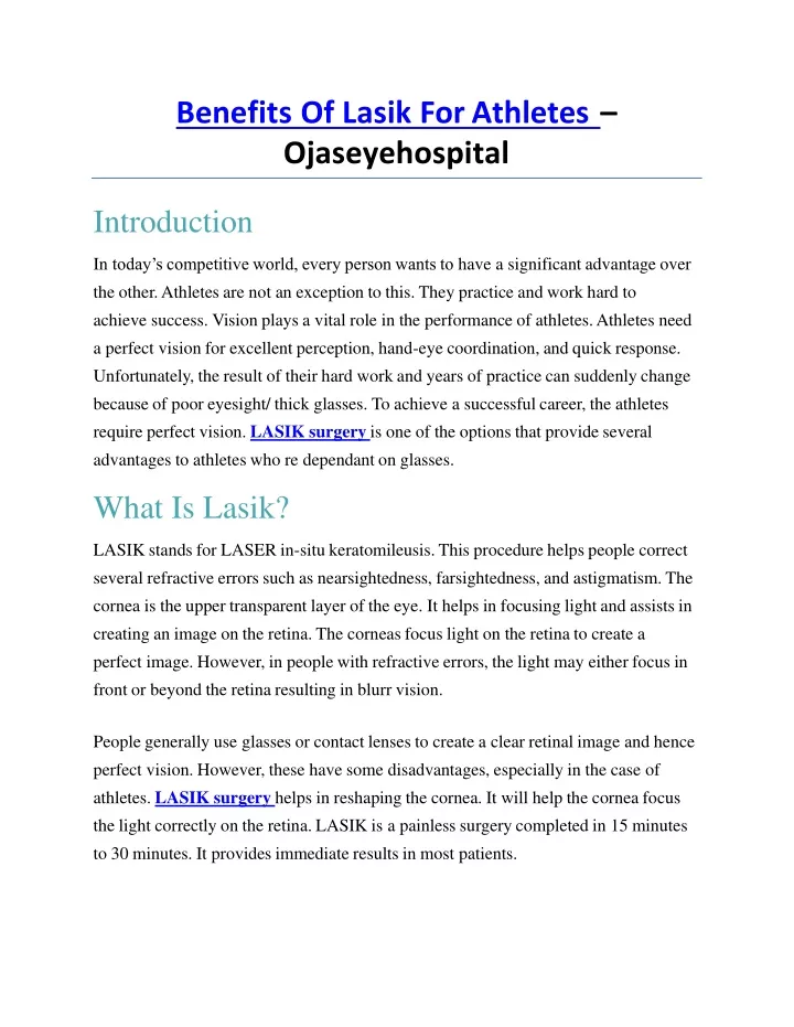 benefits of lasik for athletes ojaseyehospital