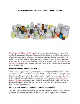 Why to Choose Miles Data for Your Zebra Certified Supplies