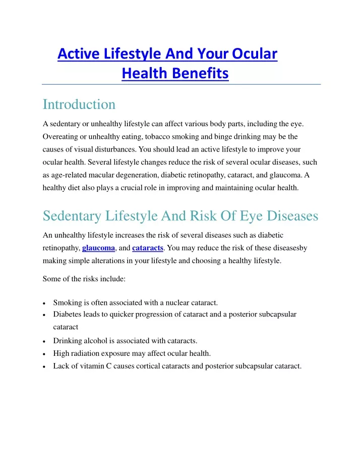 active lifestyle and your ocular health benefits