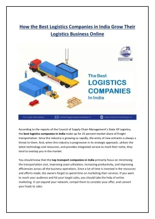 How The Best Logistics Companies in India Grow Their Logistics Business Online