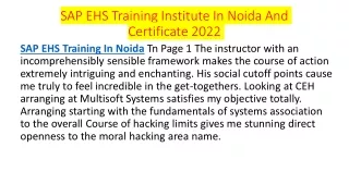 SAP EHS Training Institute In Noida