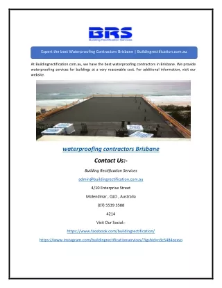 Expert the best Waterproofing Contractors Brisbane | Buildingrectification.com.a