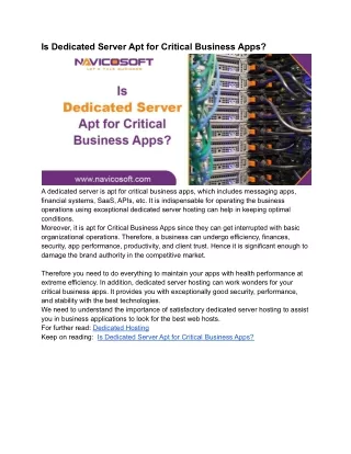 is dedicated server apt for critical business apps