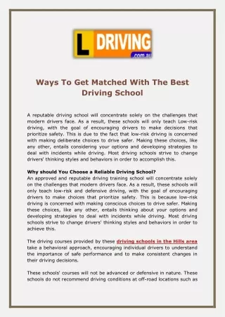 ways to get matched with the best driving school