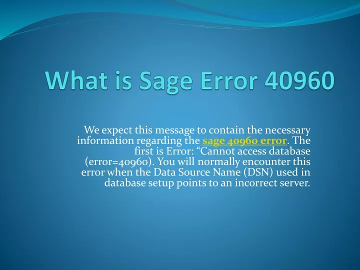 what is sage error 40960