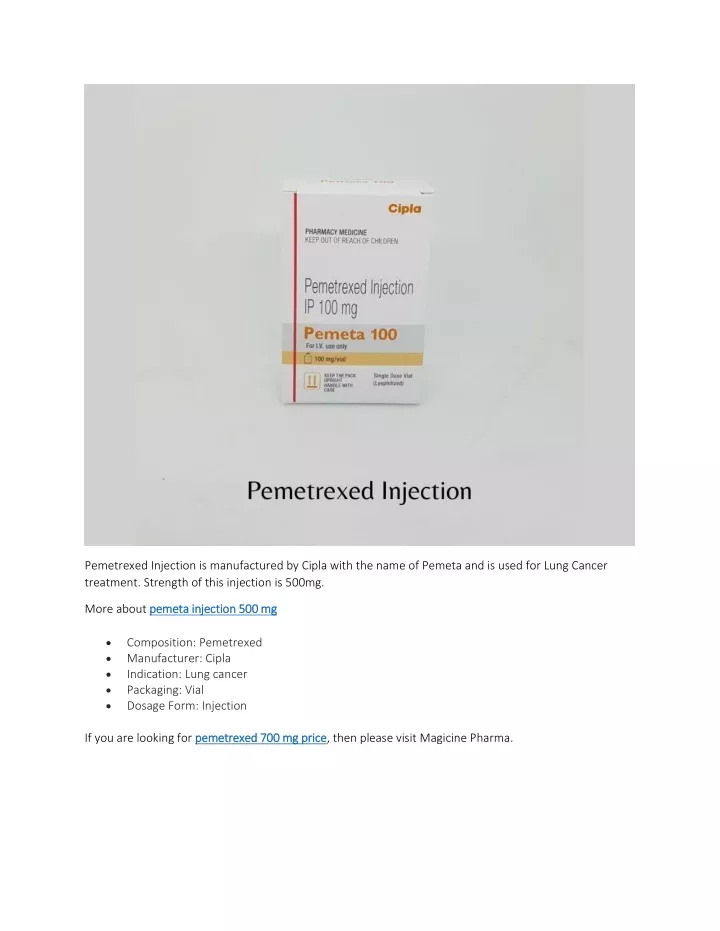 pemetrexed injection is manufactured by cipla