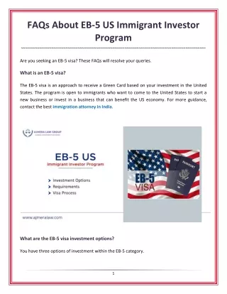 faqs about eb 5 us immigrant investor program